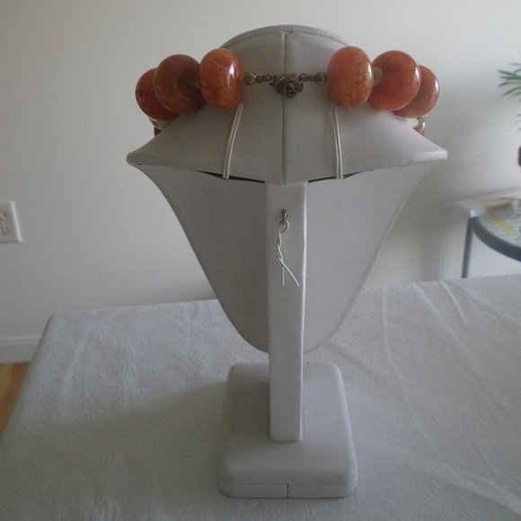 Vtg Amber and Gold Chunky Statement Necklace, 18" - Picture 2 of 4